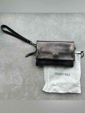 Johnny Was Metallic Pewter Wristlet Clutch